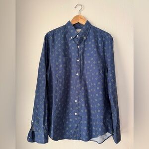 J. Crew Navy Geometric Button Down Shirt Wool Cotton M
